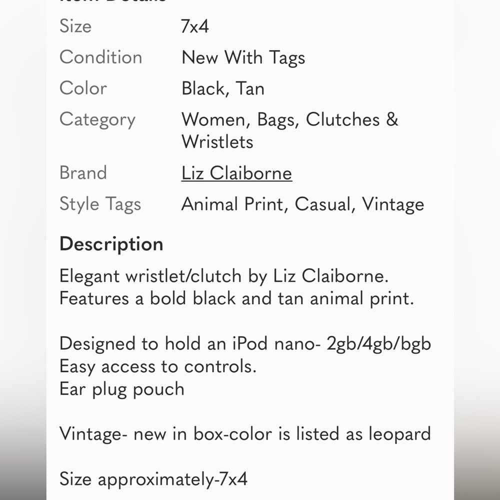 Liz‎ Claiborne Animal Print Clutch Wristlet for IPod Nano Vintage Classic New - Picture 2 of 8